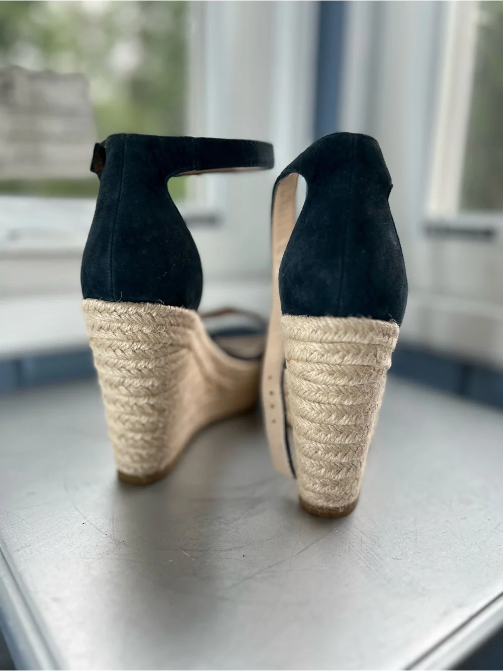 Pelle Moda Black Suede Espadrille Wedge Sandals with Ankle Strap